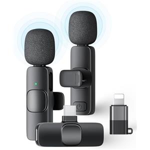KUKIHO Microfono Lavalier Wireless per iPhone/Android (2 Trasmettitori), Mini Microfono Clip Riduzione Rumore Plug-and-Play per Registrazioni Video, Podcast, TikTok, YouTube, Vlog