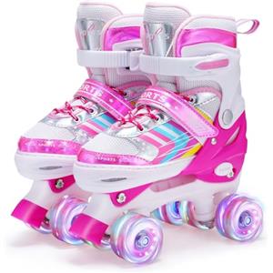 Ylaide Pattini a Rotelle Bambina, Pattini a 4 Ruote Regolabili per Bambini Ragazzi Ragazze Principianti