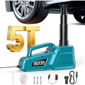 SEESII Cric idraulico per auto: 5 tonnellate 12V Cric Elettrico con telecomando e luce LED, portata di sollevamento di 15,5-45 cm per cambio gomme auto/SUV/camion e riparazione in garage