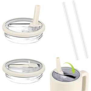 Sprifityy Confezione da 2 coperchi di ricambio per tazze da 40 once,bicchieri riutilizzabili a prova di perdite e polvere,bicchieri riutilizzabili con cannuccia e bicchiere antipolvere (beige)