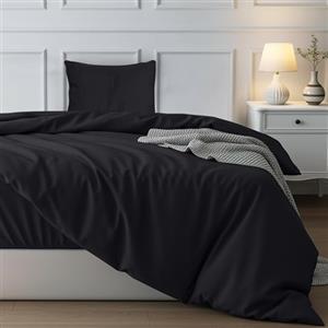 Utopia Bedding Copripiumino singolo - Copripiumino in Microfibra di Poliestere 135x200cm + Federa con orlo plissettato 80x80cm - Nero