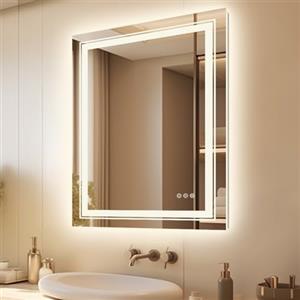 LUVODI Specchio da Bagno con LED: Retroilluminato + Frontale Luce 60x80cm Specchio Rettangolare Bagno Parete 3 Touch Dimmerabile, Antiappanamento, Funzione Memoria IP56, Orizzontale Verticale