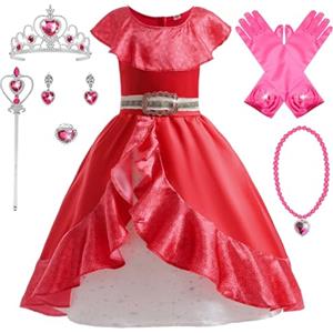 YOSICIL Elena Abito Elena Adventure Dress Classic Elena of Avalor Costume Principessa Elena Ragazze con volant Ragazze Costume Halloween Natale per la festa Rosso,130