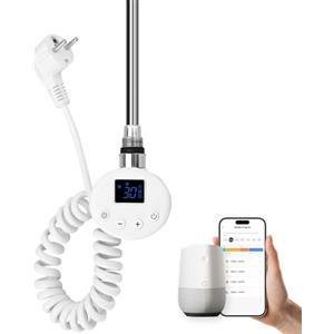 EMKE Barra riscaldante con termostato per termosifoni da bagno, 900 W, cartuccia di riscaldamento Smart WiFi, in acciaio inox, per radiatore, scaldasalviette, scaldasalviette, elettrico, bianco
