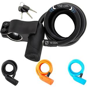 ULAC BAUHAUS Lucchetto a spirale con staffa a sgancio rapido, cavo rinforzato 150 cm (Ø 10 mm), con chiavi di sicurezza, coperchietto antipolvere e velcro - Nero/Black