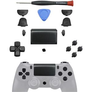 MMOBIEL Kit completo sostituzione pulsanti compatibile con controller Playstation 4 PS4, PS4 Slim, PS4 Pro Dualshock 4 compreso cacciavite e plettro per apertura nero satinato