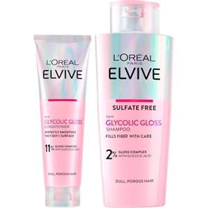 L'Oreal Paris L'Oréal Paris Elvive Glycolic Gloss Shampoo Illuminante con Acido Glicolico 200ml + Balsamo Riparatore per Capelli Porosi e Spenti Lucentezza Intesa e Duratura Effetto Seta 150ml - Set da 2