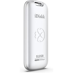 iDiskk Unità a stato solido esterna da 512 GB fino a 2000 MB/s, USB 3.2 Gen 2x2 USB-C SSD, SSD portatile ad alte prestazioni con cavo USB-C, chiavetta USB flash USB tascabile da 2000 MB/s (argento)