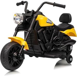 RBFGYIOP piccoli piloti - Moto elettrica 6V per bambini con avviamento morbido, sospensioni, ruote stabilizzatrici, luci LED, musica - Sicura dai 18 mesi ai 6 anni - Colore giallo