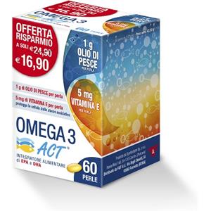 F&F Omega 3 Act - Integratore Alimentare 60 Perle con EPA, DHA e Vitamina E per la Salute Cardiaca
