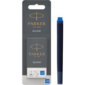 Parker Quink Ricariche per Penne Stilografiche | Cartucce Lunghe | Blu Lavabile | Confezione da 10