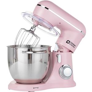 Kitchen in the box Impastatrice Planetaria, 6L Planetaria Professionale 1400W, 10 Velocità con Uncino Impastatore, Mescolatore e Frusta Sbattitrice (Rosa)