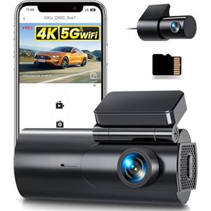 GKU Dash Cam Auto 4K+1080P, 5GHz WiFi Telecamera per Auto con Scheda SD 64G, Dashcam Auto 170° Grandangolo,Super Visione Notturna,WDR,G-Sensor