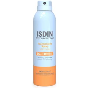 ISDIN Spray Solare Trasparente Wet Skin SPF 30 - 250 ml, Protezione Alta, Assorbimento Rapido e Resistente all'Acqua