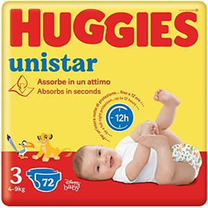 Huggies Unistar, Pannolini Taglia 3 (4-9 Kg), Design Disney, Ultra assorbente, Protezione completa, 72 Pz