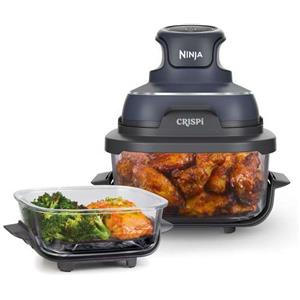 Ninja CRISPi Friggitrice ad Aria Portatile, 3.8L, 4 in 1: Frittura, Cottura Arrosto, Mantiene Cibo Caldo e Croccante, Compatta, 2 Contenitori Vetro Ri