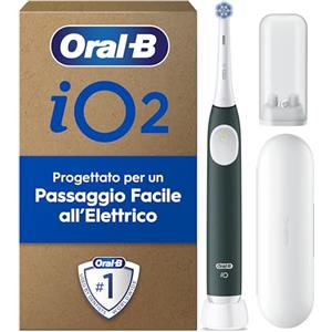 Oral-B iO 2 Spazzolino Elettrico Oral B, Verde, 1 Testina Di Ricambio, 1 Spazzolino, Custodia Da Viaggio, Supporto per Testine, Delicato sulle Gengive, Efficace sulla placca, Sensore di Pressione