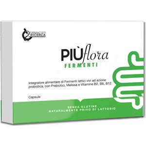 Farmacisti per la Ricerca Più Flora - Integratore Probiotico con Prebiotici e Vitamine, 30 Capsule Senza Glutine e Lattosio