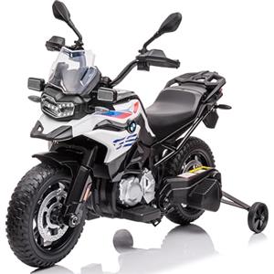 Mondial Toys Motocicletta BMW F 850 GS Moto Elettrica Bambini 12V Ruote in Gomma EVA Rotelle Removibili Cavalletto in Metallo Luci LED USB Suoni Sedile Ampio 3-8 Anni Sospensioni fino a 30 kg Bianco