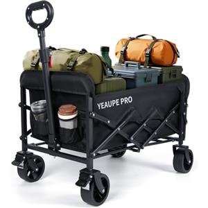 YEAUPE PRO Carrello pieghevole da 100 kg, con tasca laterale, portabevande regolabile, per tutti i terreni, ideale per spiaggia, campeggio, giardino
