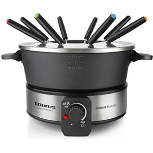 Taurus - Fonduta Elettrica 1000W | Capacità 2L | Termostato 200°C | 8 Spiedini | Acciaio Inox | Cioccolato, Formaggio, Brodo e Olio | Pentola Antiaderente senza PFOA | Hotpot da Tavola | Nero