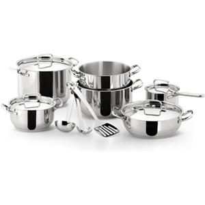 Lagostina Set di Pentole Induzione, Gas e Forno in Acciaio Inox 18/10, 13 Pezzi, Fondo Lagoseal Plus Triplo Strato, Batteria Pentole con 4 Casseruole, 2 Pentole, 4 Coperchi, 3 Utensili Cucina