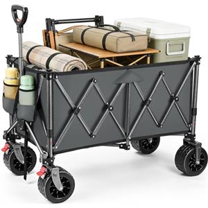 YEAUPE PRO Carrello Pieghevole e da Spiaggia - Con doppi freni anteriori, doppia forcella rinforzata e ruote grandi, Manico regolabile, Per campeggio e giardino - 150kg, 200L, Grigio