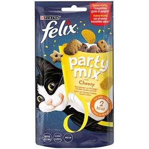 Purina Felix Party Mix Cheezy Mix - Snack per Gatti con Formaggio Cheddar, Gouda e Edamer - 60g
