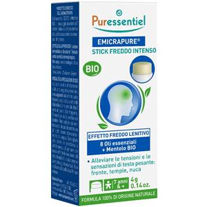 Puressentiel Stick Freddo Intenso Emicrapure - Allevia Tensione e Testa Pesante con 8 Oli Essenziali e Mentolo Bio - 4g