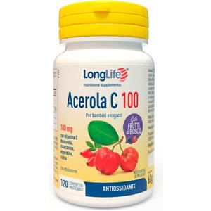 LongLife Acerola C100 - Integratore alimentare con Vitamina C, Rosa Canina, Rutina ed Esperidina - 120 Compresse al Gusto Frutti di Bosco