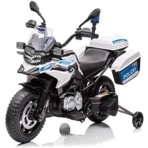 Mondial Toys Moto Elettrica Bambini BMW F 850 GS 12V Motocicletta Ruote Gomma Eva Luci LED MP3 Suoni Bauletto Sirena Lampeggiante Rotelle Removibili 3-8 Anni Sospensioni fino a 30KG Police Edition