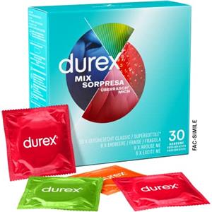 Durex Mix Sorpresa, Preservativi Sottili e Preservativi con Rilevi e Nervature, 30 Profilattici