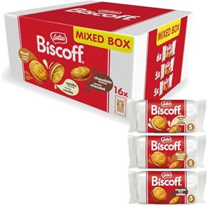 Biscoff Lotus Biscoff | Confezione Mista Sandwich | 3 Gusti: Gusto Vaniglia, Crema Biscoff & Gusto Cioccolato | 5 Biscotti Sandwich per Confezione | Senza Coloranti | 16 x 50g | 800g