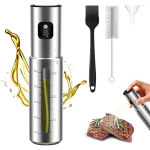 KitchenBoss Spruzzino Olio per Friggitrice Aria: Spruzzatore Olio in Acciaio Inox 100ml con Spazzole Olio Spray per Insalate, Grigliate e Fritture