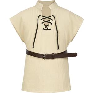 AYBUY Costume Medievale da Ragazzo per Bambini, Tunica Medievale Bambino con Lacci, Vestito Carnevale Bambino per Cosplay,Halloween,Rinascimentale, Cachi-130CM