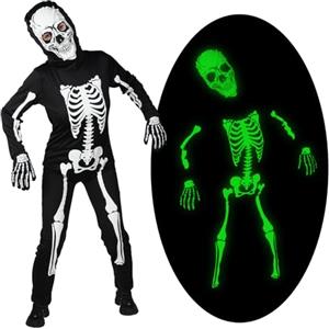 AYBUY Costume da scheletro per bambini, tuta di Halloween che si illumina al buio, costume per feste per bambini, ragazzi e ragazze