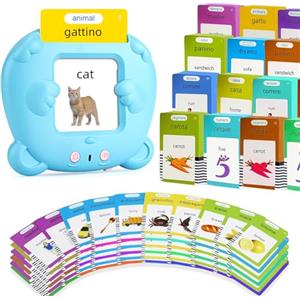 AHJ 510 Parole Schede Talking Flash Cards, Flashcards Bambini Italiano, Giochi Montessori Bambini, Italiano e Inglese Giocattoli di Apprendimento, Educativi Prescolari 255 Flashcard 510 Parole (Blu)