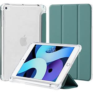 4UBonLife Custodia per iPad Mini 5 Mini 4 Generazione 7,9 pollici con Portapenne, Sottile Leggero Cover Case in Morbido TPU Retro Semi-Trasparente Cover Auto Svegliati/Sonno, Verde Notte
