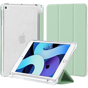 4UBonLife Custodia per iPad Mini 5 Mini 4 Generazione 7,9 pollici con Portapenne, Sottile Leggero Cover Case in Morbido TPU Retro Semi-Trasparente Cover Auto Svegliati/Sonno, Verde Menta
