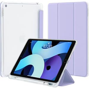 4UBonLife Custodia per iPad 9a/8a/7a Generazione 10,2 Pollici 2021/2020/2019 con portapenne, Sottile Leggero Cover Case Retro Traslucido in Morbido TPU Auto Svegliati/Sonno, Viola Chiaro