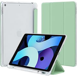 4UBonLife Custodia per iPad 9a/8a/7a Generazione 10,2 Pollici 2021/2020/2019 con portapenne, Sottile Leggero Cover Case Retro Traslucido in Morbido TPU Auto Svegliati/Sonno, Verde Menta