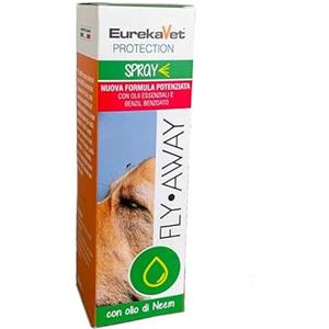 EUREKAVET FLY AWAY Eurekavet Spray Antiparassitario 100% Naturale con Olio di Neem - Efficacie Contro: Mosche, Tafani, Flebotomi, Zanzare, Pulci, Zecche, Acari. Antipulci Spray 200ml Cani e Gatti.