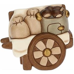 THUN - Carretto con Castagne in Ceramica Decorata a Mano, Linea Presepe Classico, Decorazioni Natale Casa, 8.5x5.5x7.3 cm h