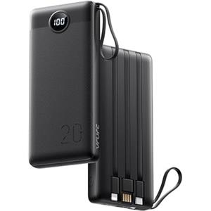VRURC Power Bank 20000mAh USB C con cavi integrati,caricatore portatile 22.5W QC 3.0 & PD Carica Rapida. LED display powerbank con 4 Uscite & 2 Ingressi per iPhone Samsung Huawei Xiaomi Switch