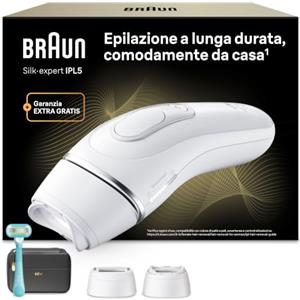 Braun Silk·Expert Pro 5 Epilatore Luce Pulsata, 2 Testine, PL5234 Bianco | Epilazione Laser Peli a Casa, Riduzione Permanente dei Peli, con Custodia e Rasoio Gillette Venus