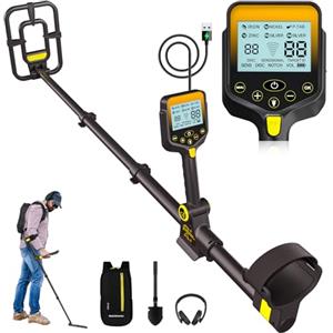 OKESAM Metal Detector Professionali - 2000mAH Ricaricabile Metal Detector Oro per Adulti con Display LCD, Alta Precisione, Bobina di Ricerca IP68 Impermeabile da 10", Pieghevole e Retrattile