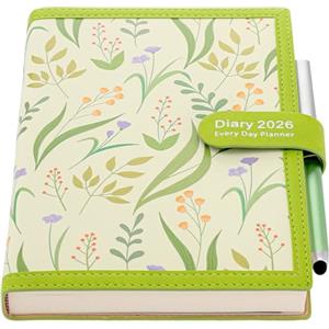 Mljtoyo Agenda accademica 2026, formato A5, una pagina al giorno, copertina morbida, agenda giornaliera da gennaio 2026 a dicembre 2026, agenda giornaliera A5, con penna, adesivi, tasca posteriore, 3