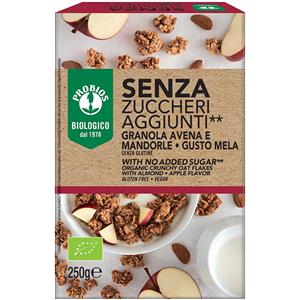 Probios Granola Senza Zuccheri Aggiunti Avena e Mandorle Gusto Mela - 250 g Senza Glutine e Vegan