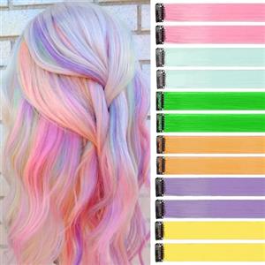 jooceebaby Extension Capelli Colorati Con Clip Colore miscelato 12 pezzi 22 pollici Lungo Dritto Sintetiche Resistenti al Calore per Bambini Ragazze Donne Festival Feste Halloween Cosplay