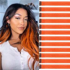 jooceebaby Extension Capelli Colorati Con Clip Arancione rosso 12 pezzi 22 pollici Lungo Dritto Sintetiche Resistenti al Calore per Bambini Ragazze Donne Festival Feste Halloween Cosplay